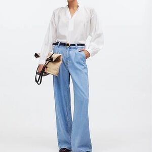 Madewell sz Small Eyelet White Shirred Long-Sleeve Top Blouse New